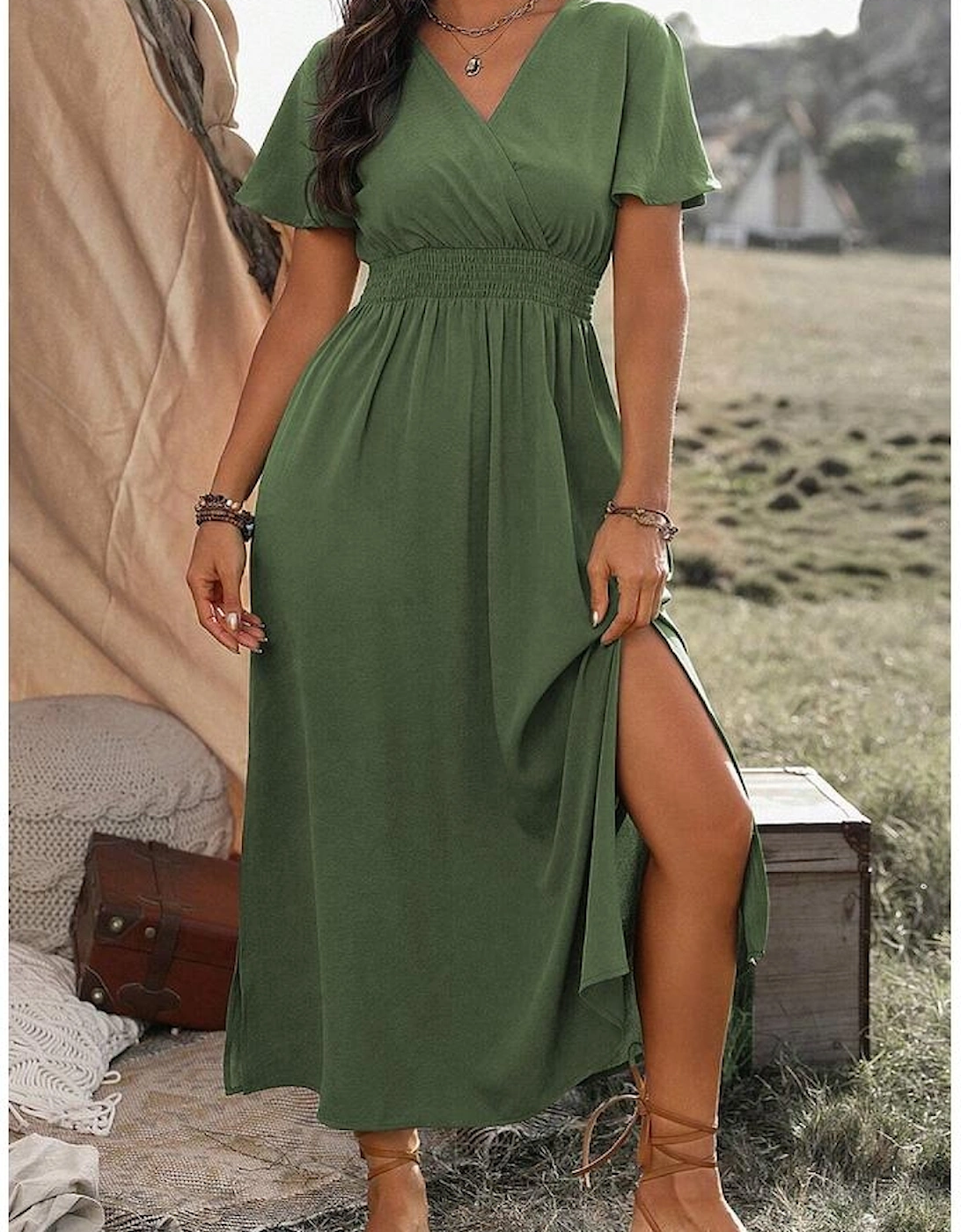 Four Leaf Clover Surplice Neckline Shirred High Waist Plus Size Maxi Dress