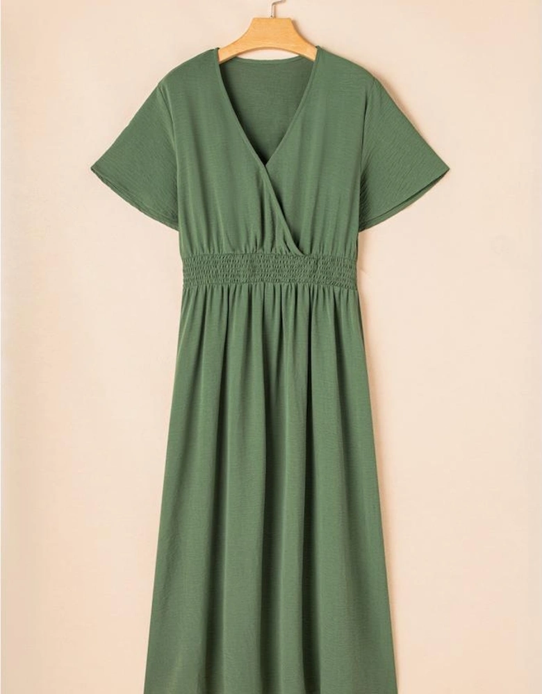 Four Leaf Clover Surplice Neckline Shirred High Waist Plus Size Maxi Dress