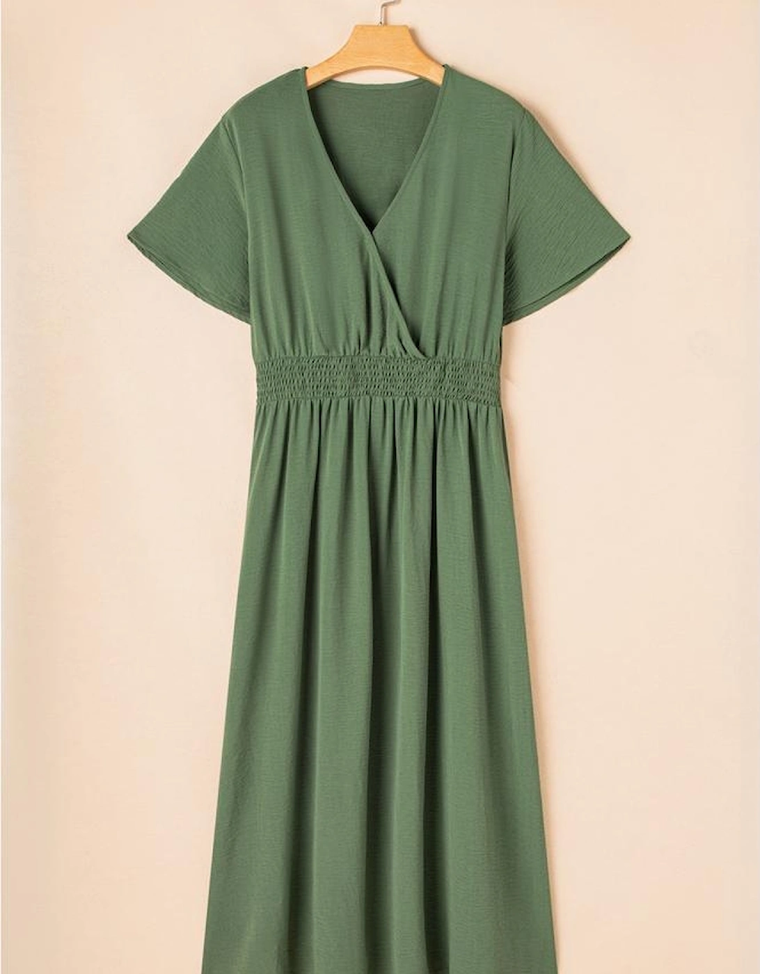 Four Leaf Clover Surplice Neckline Shirred High Waist Plus Size Maxi Dress