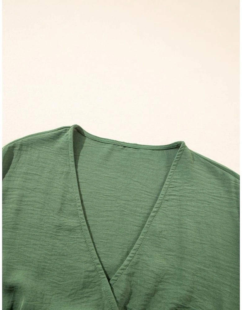 Four Leaf Clover Surplice Neckline Shirred High Waist Plus Size Maxi Dress