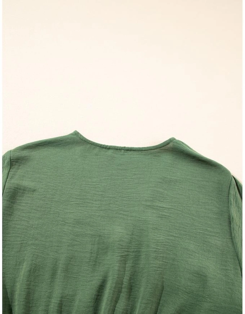 Four Leaf Clover Surplice Neckline Shirred High Waist Plus Size Maxi Dress