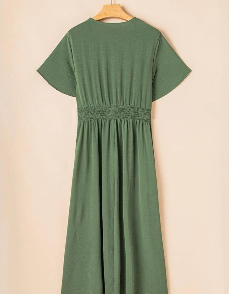 Four Leaf Clover Surplice Neckline Shirred High Waist Plus Size Maxi Dress