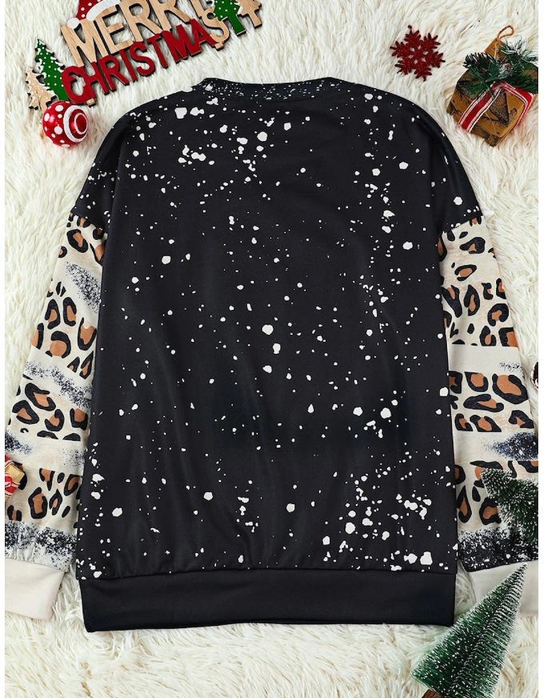 Black Believe Santa Clause Bleach Print Graphic Sweatshirt