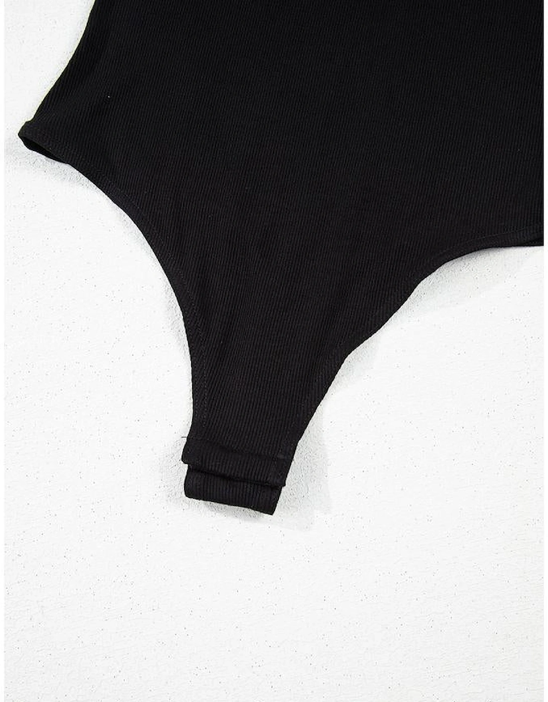 Black Leatherette Ruffle Patchwork Ribbed V Neck Bodysuit