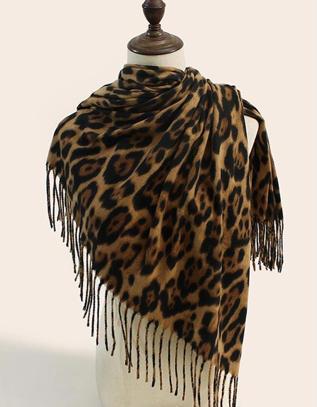 Coffee Leopard Print Fringed Warm Large Scarf, 6 of 5