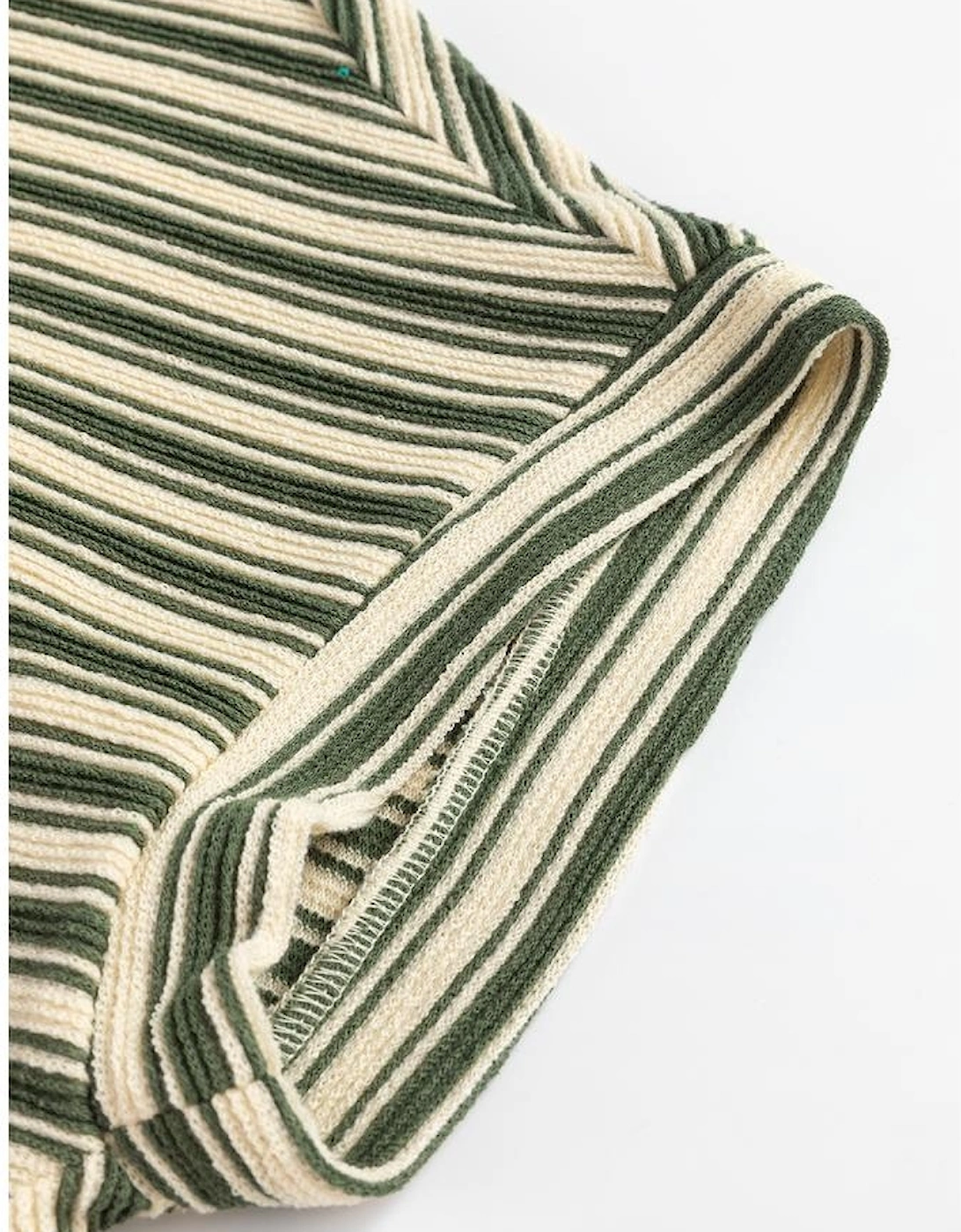 Green Stripe Textured Side Slits Crew Neck T Shirt