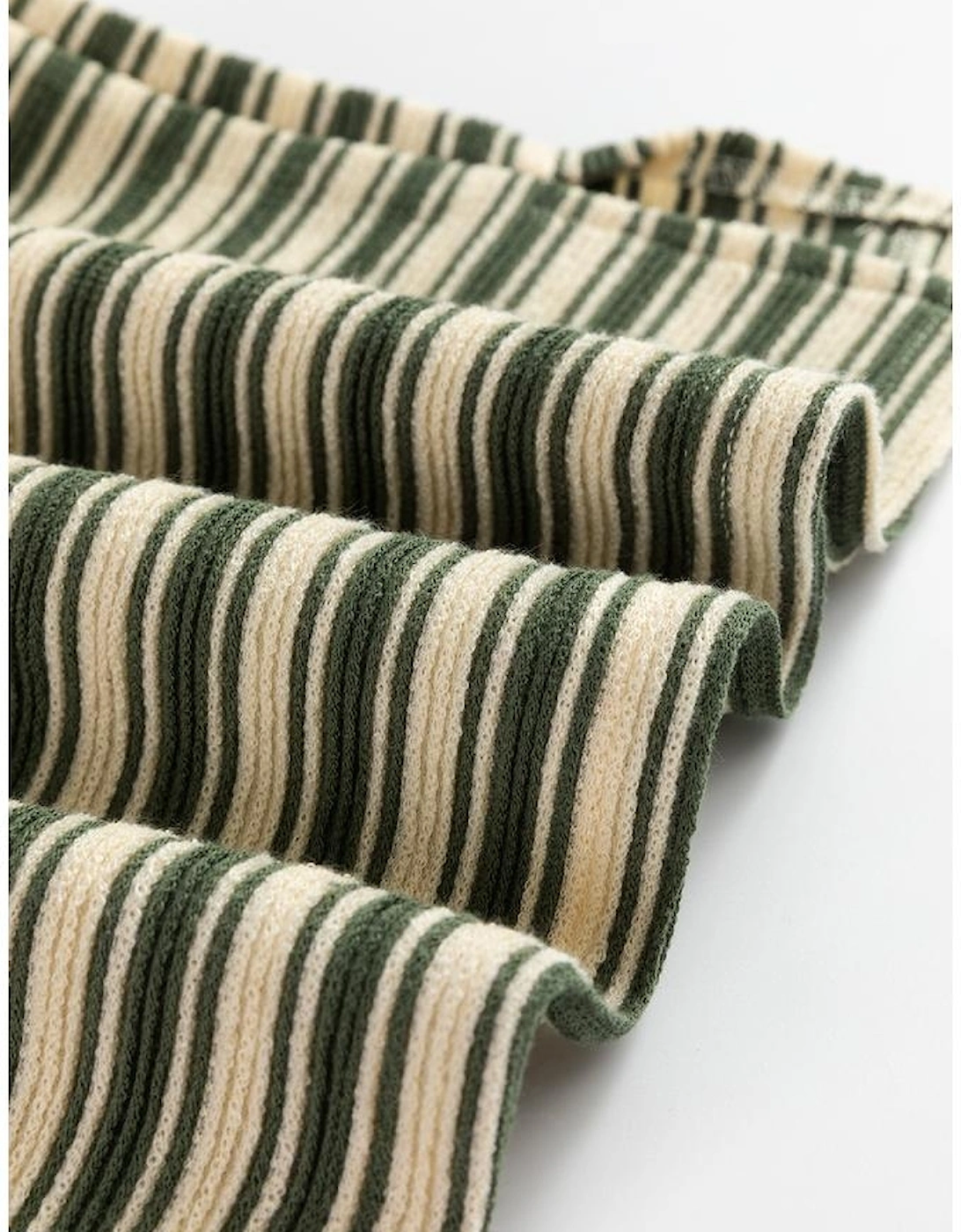 Green Stripe Textured Side Slits Crew Neck T Shirt