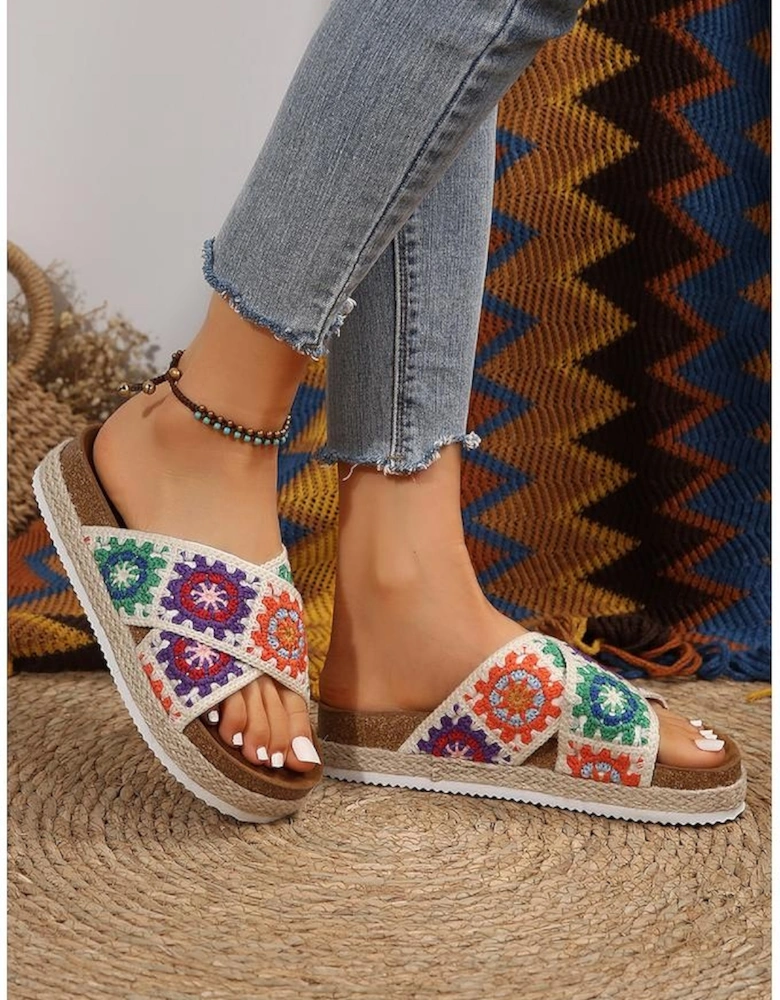 Tillandsia Purple Geometric Woven Crisscross Strap Platform Slippers