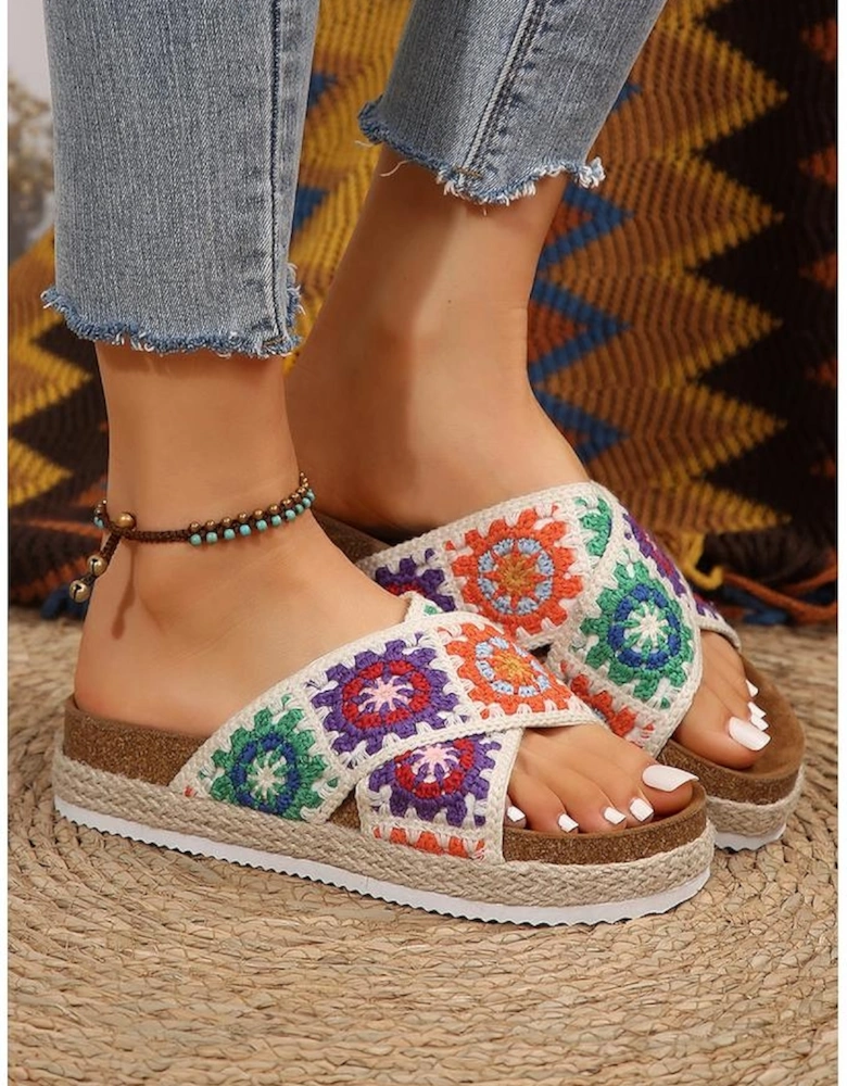 Tillandsia Purple Geometric Woven Crisscross Strap Platform Slippers