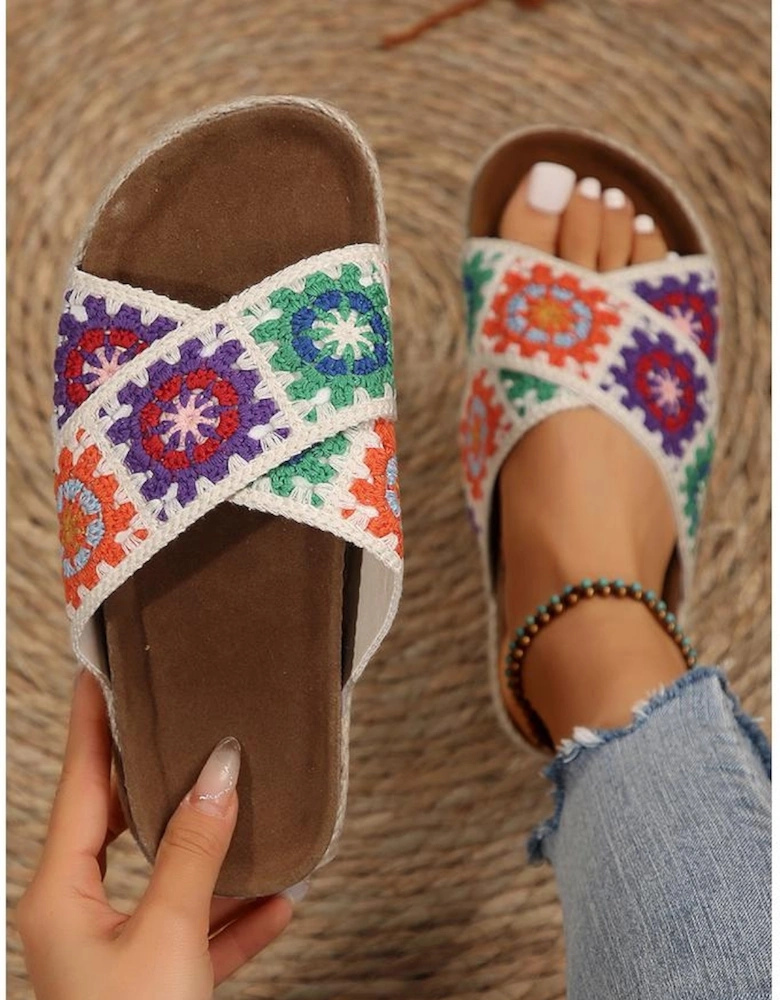 Tillandsia Purple Geometric Woven Crisscross Strap Platform Slippers