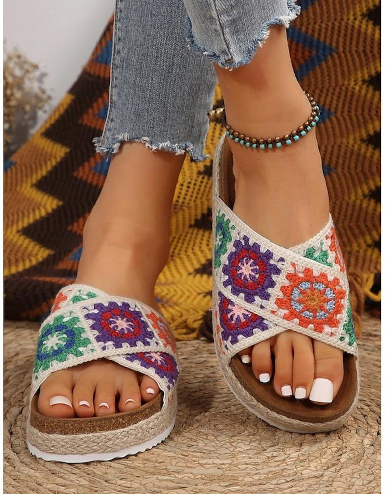 Tillandsia Purple Geometric Woven Crisscross Strap Platform Slippers