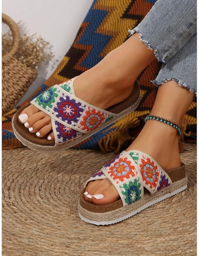 Tillandsia Purple Geometric Woven Crisscross Strap Platform Slippers