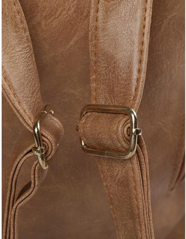 Chestnut Geometric Crochet Strap PU Leather Large Backpack