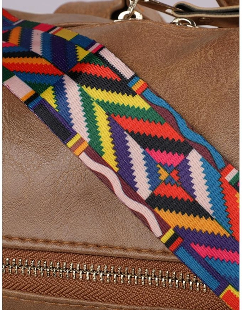 Chestnut Geometric Crochet Strap PU Leather Large Backpack