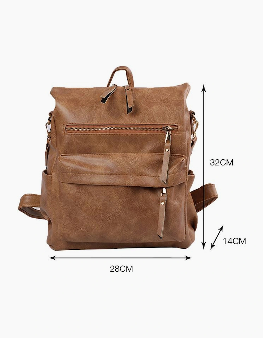 Chestnut Geometric Crochet Strap PU Leather Large Backpack