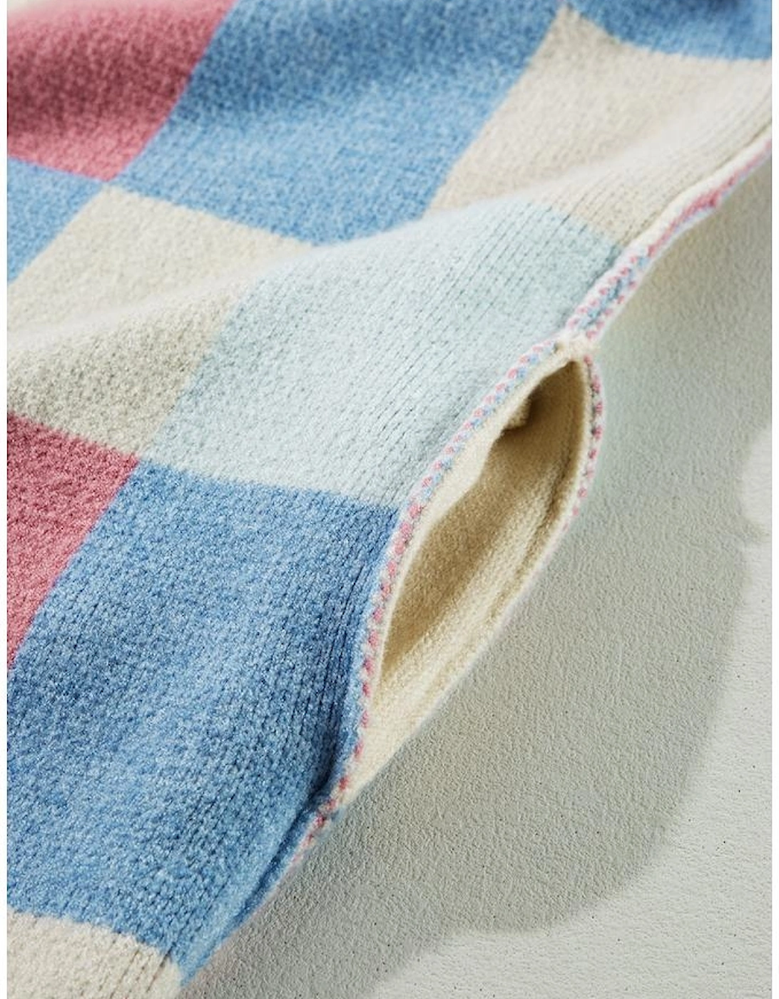 Light Blue Checkered Drop Shoulder Exposed Seam Open Front Cardigan