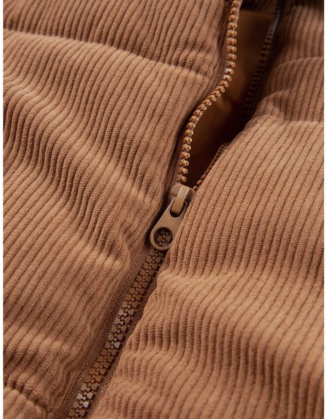 Coffee Corduroy Stand Neck Zipped Puffer Vest