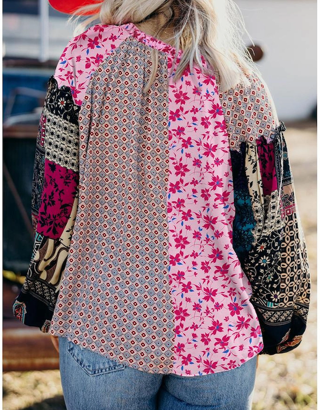 Pink Boho Mixed Floral Drop Shoulder Bubble Sleeve Blouse, 12 of 11