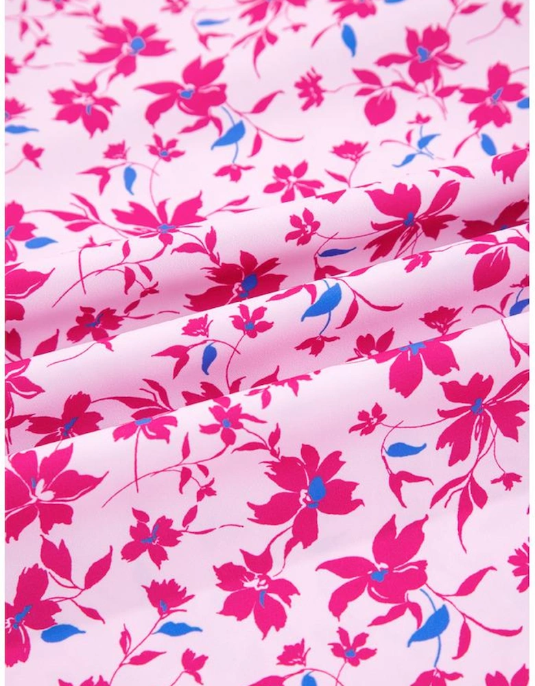 Pink Boho Mixed Floral Drop Shoulder Bubble Sleeve Blouse