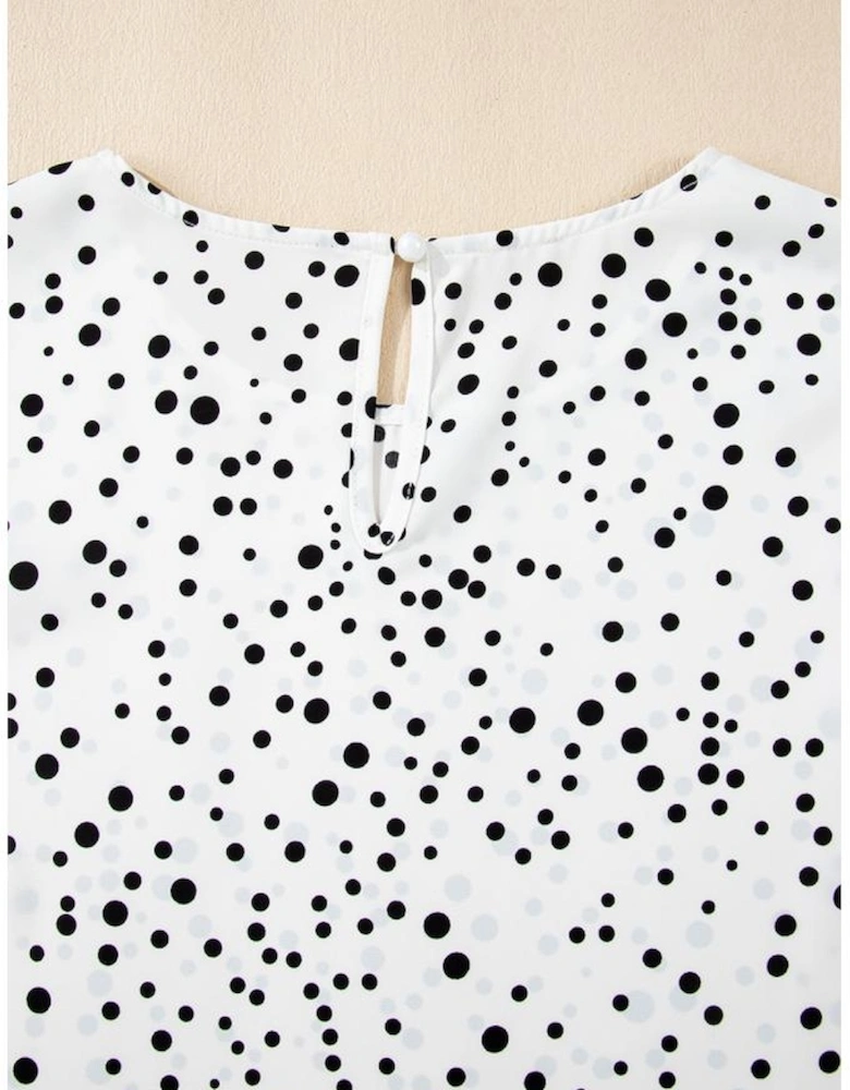 White Dalmatian Print Layered Ruffled Short Sleeve Blouse