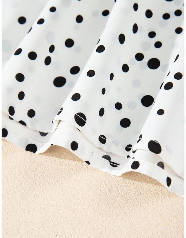 White Dalmatian Print Layered Ruffled Short Sleeve Blouse