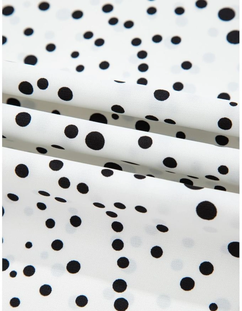 White Dalmatian Print Layered Ruffled Short Sleeve Blouse