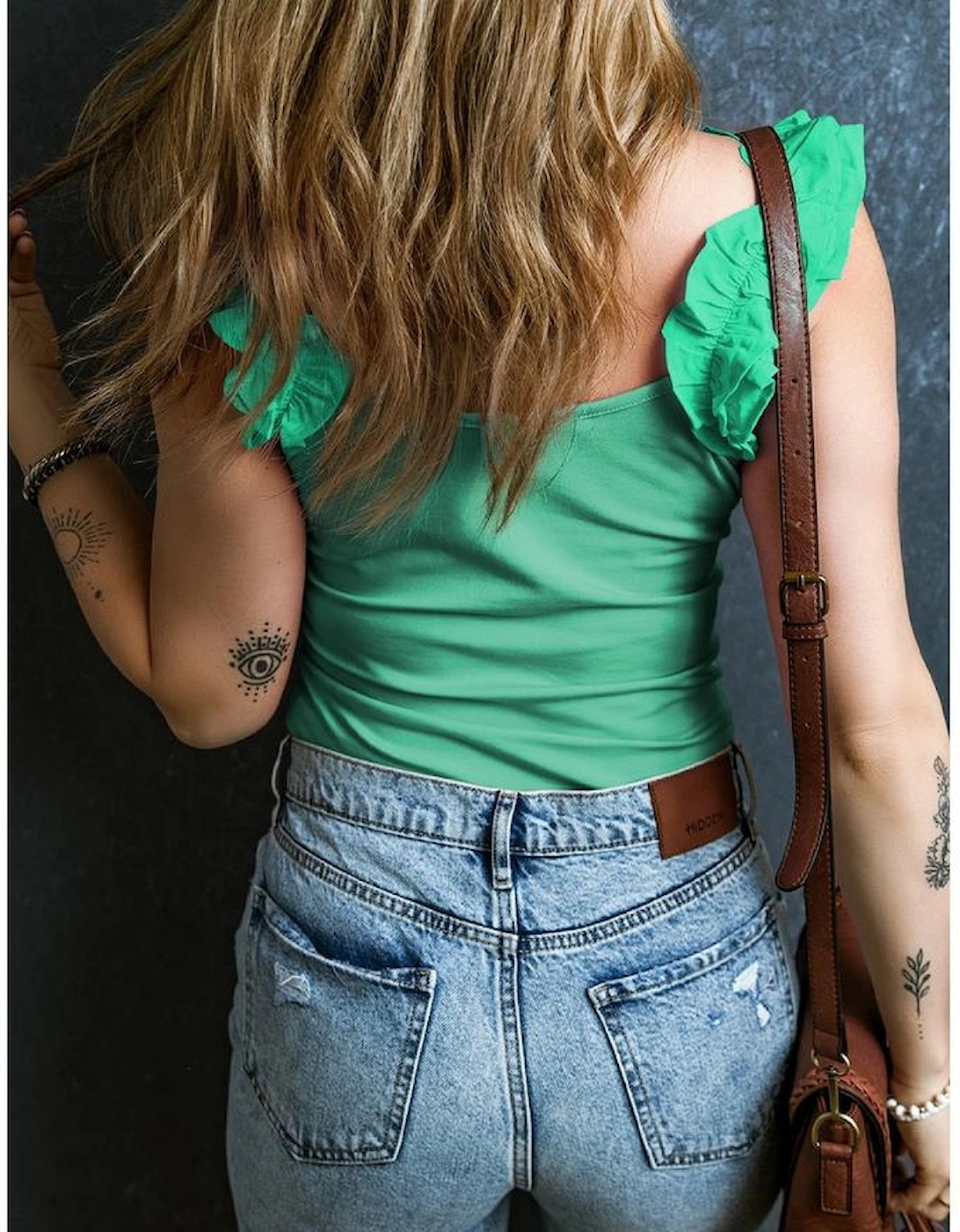 Mint Green Ruffled Wide Straps Slim Tank Top