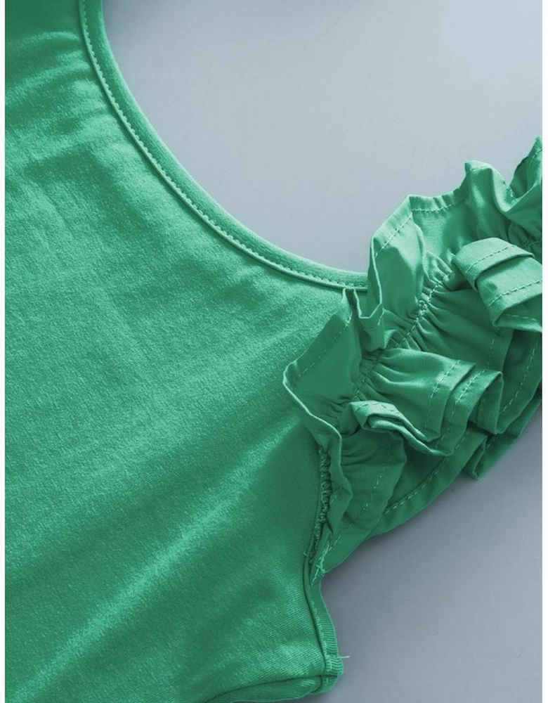 Mint Green Ruffled Wide Straps Slim Tank Top