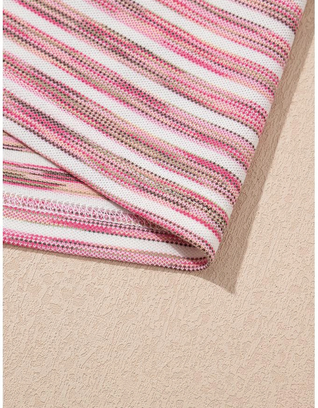 Pink Stripe Contrast Trim Yarn-dyeing Knit Tank Top