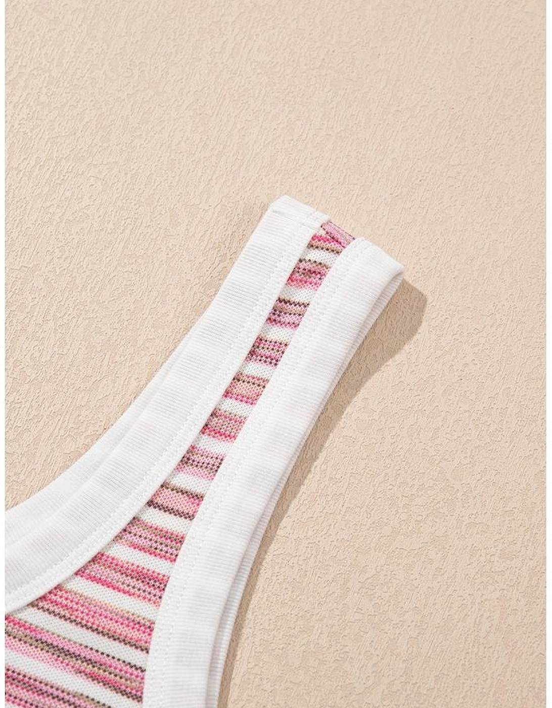 Pink Stripe Contrast Trim Yarn-dyeing Knit Tank Top