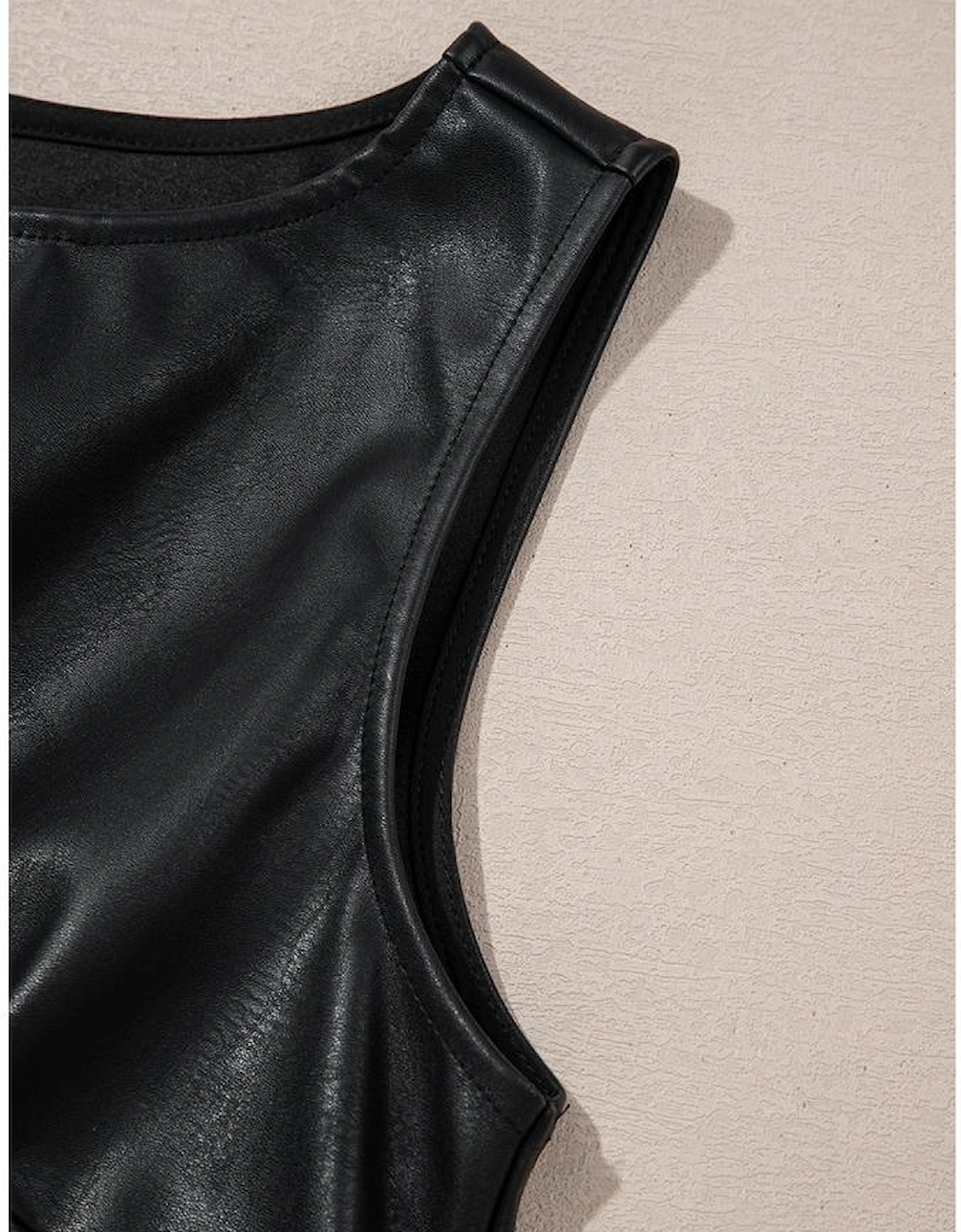 Black Vegan Leather Sleeveless Mini Dress