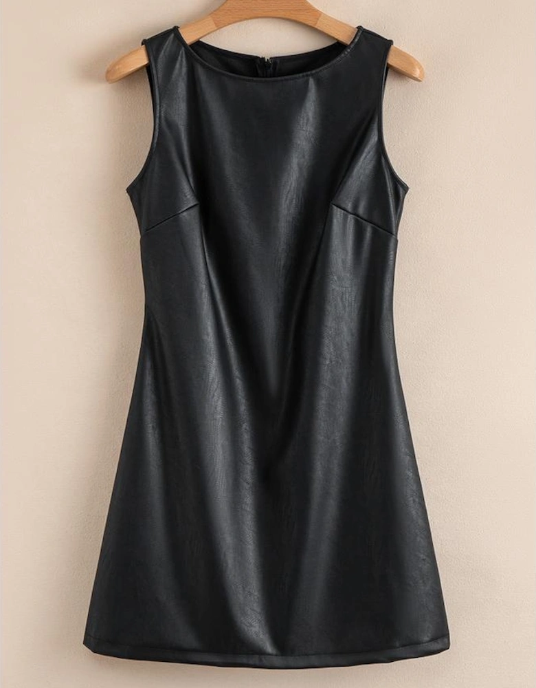 Black Vegan Leather Sleeveless Mini Dress