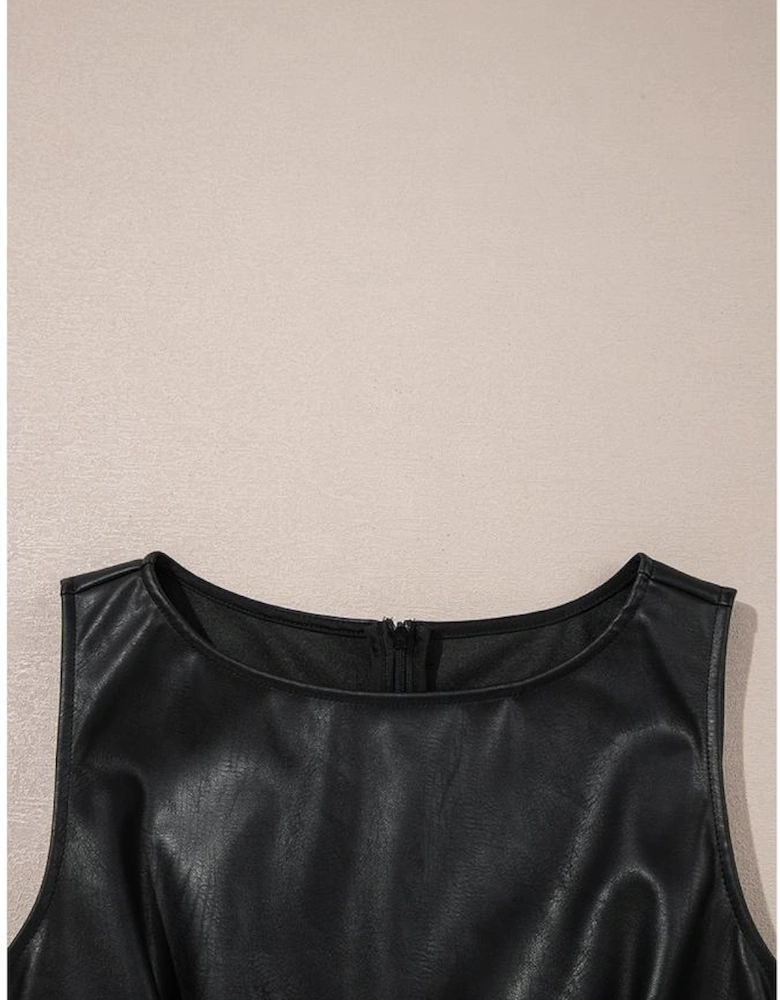 Black Vegan Leather Sleeveless Mini Dress