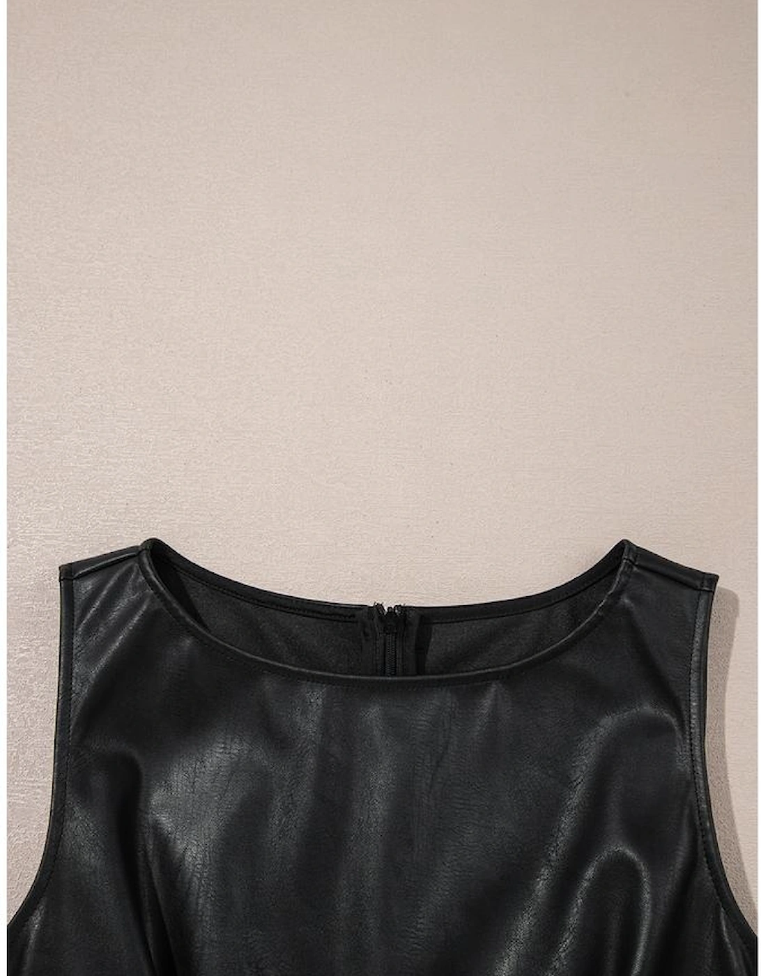 Black Vegan Leather Sleeveless Mini Dress