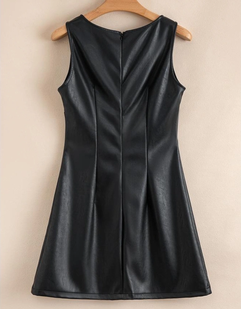 Black Vegan Leather Sleeveless Mini Dress