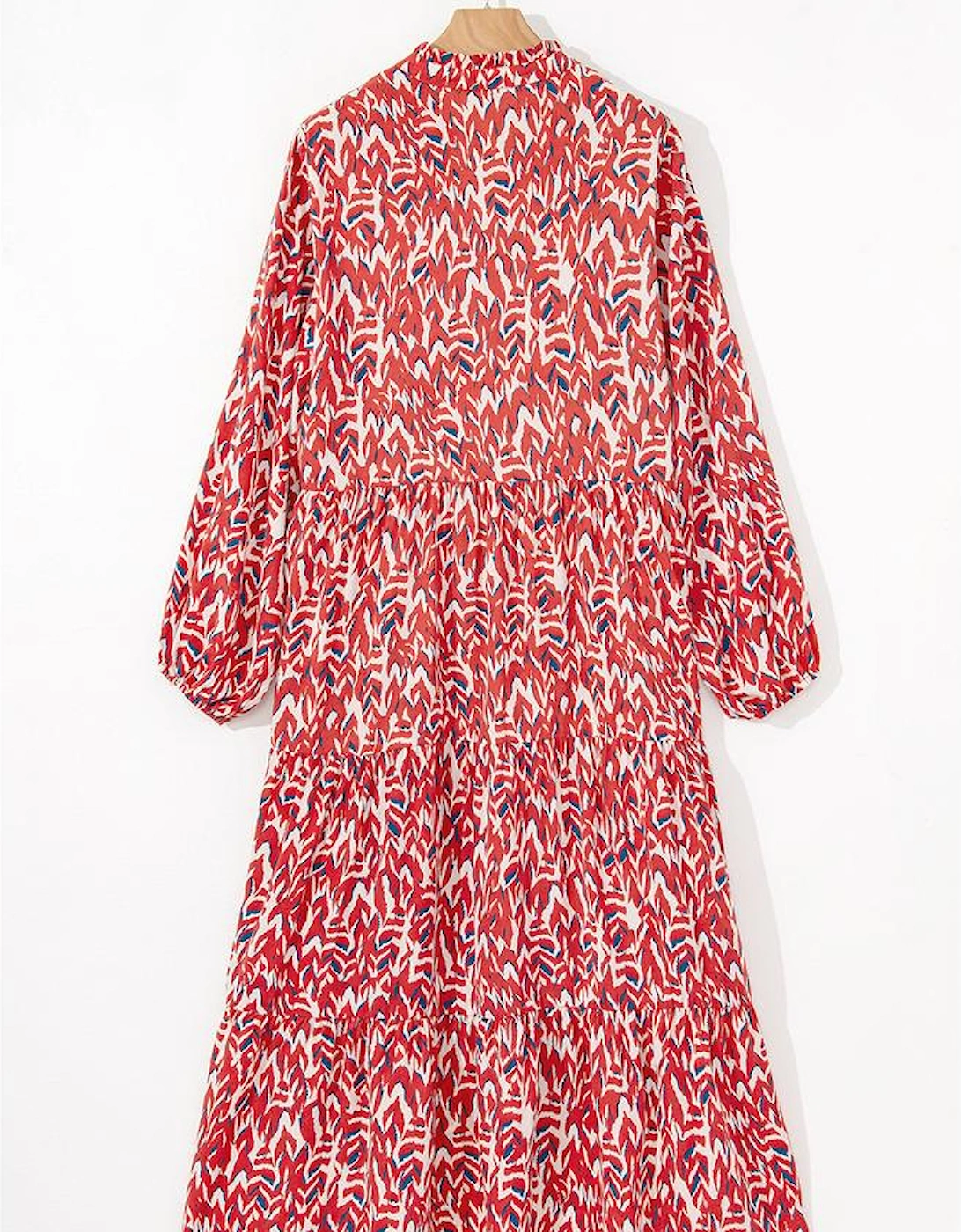 Red Plus Size Abstract Print Notch V Neck High Waist Maxi Dress