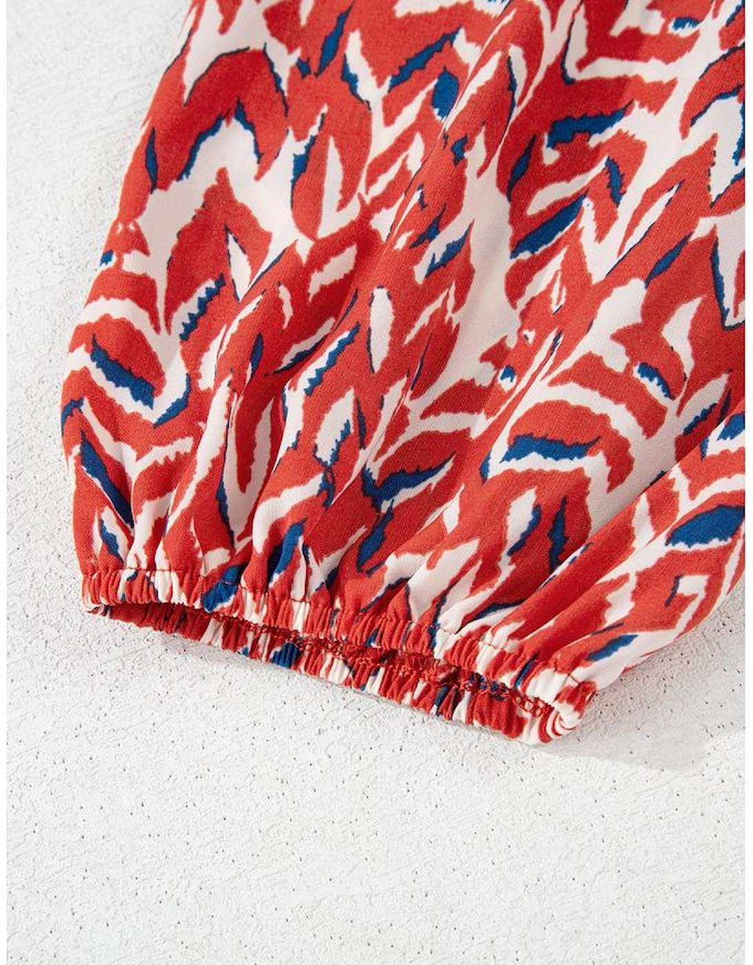 Red Plus Size Abstract Print Notch V Neck High Waist Maxi Dress