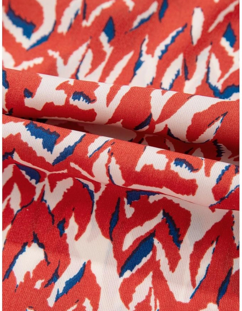 Red Plus Size Abstract Print Notch V Neck High Waist Maxi Dress