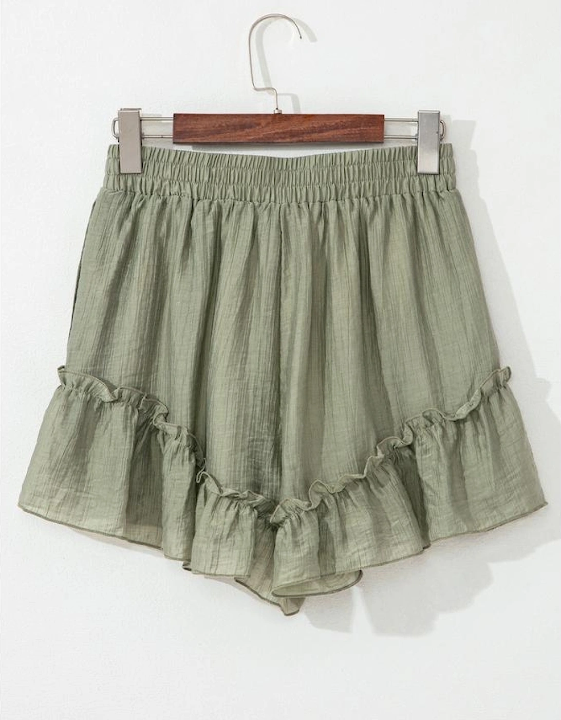 Laurel Green Textured Tie Waist Ruffle Hem Shorts