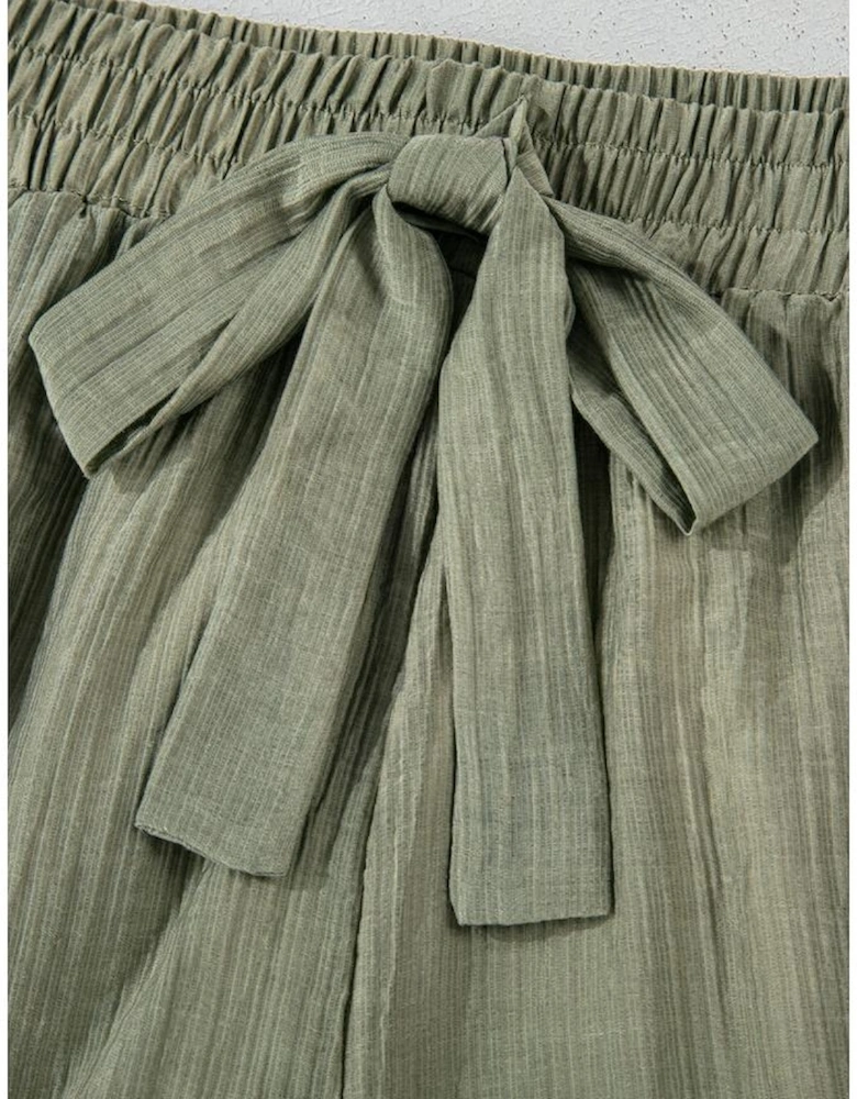 Laurel Green Textured Tie Waist Ruffle Hem Shorts