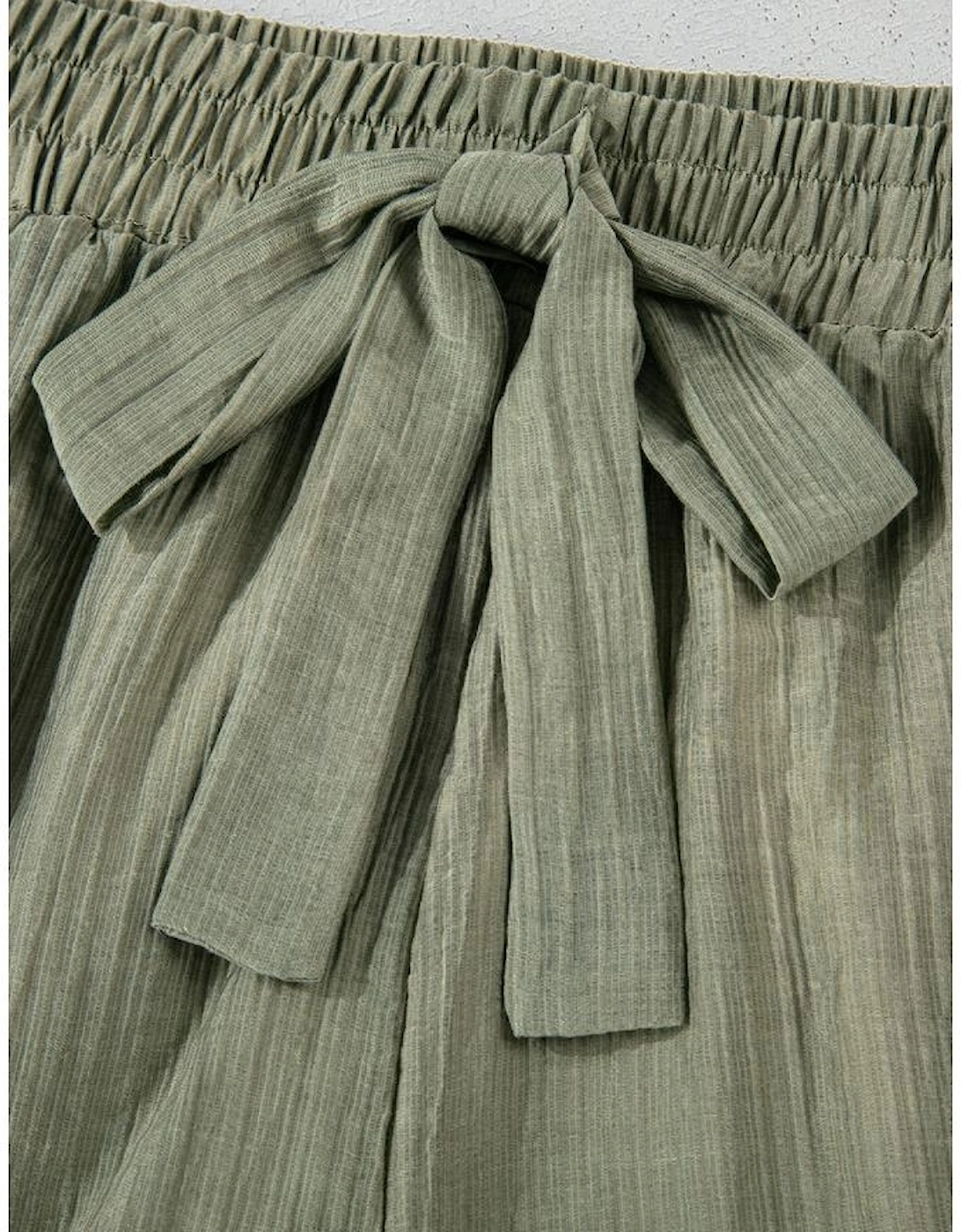 Laurel Green Textured Tie Waist Ruffle Hem Shorts