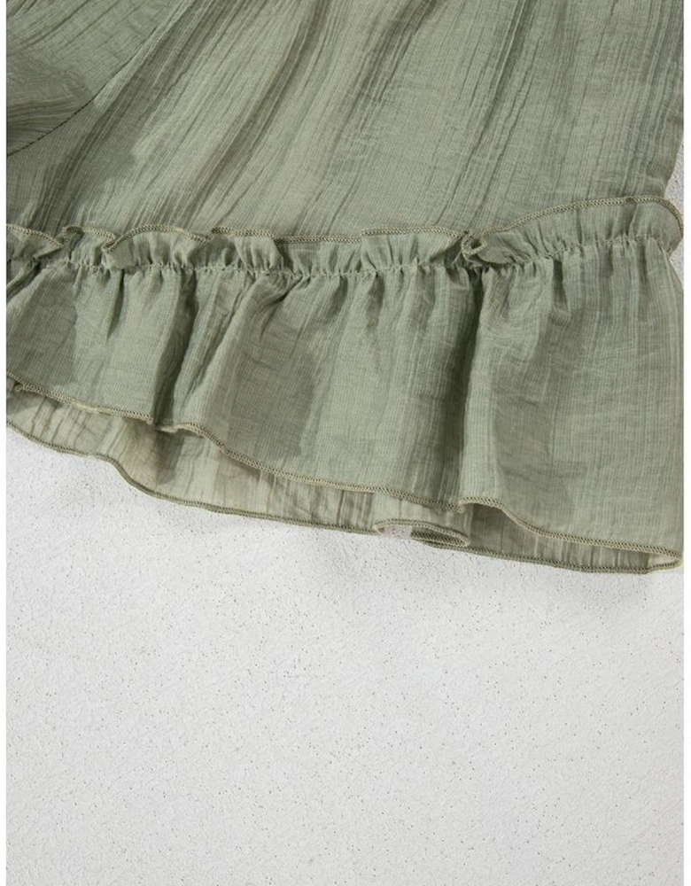 Laurel Green Textured Tie Waist Ruffle Hem Shorts