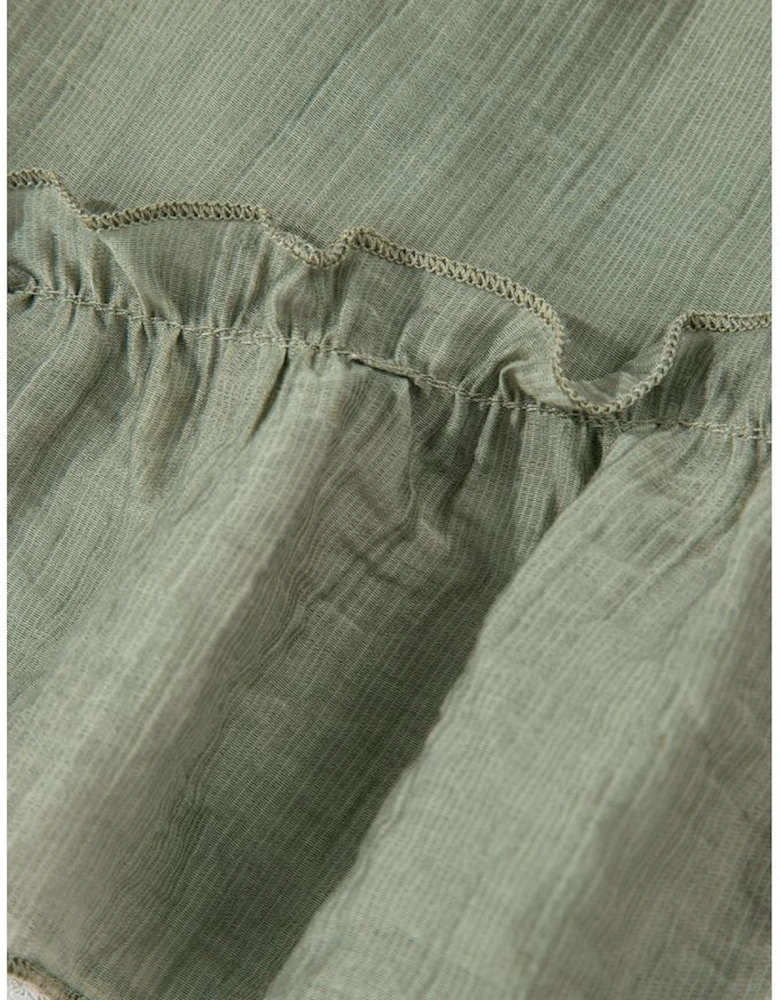 Laurel Green Textured Tie Waist Ruffle Hem Shorts