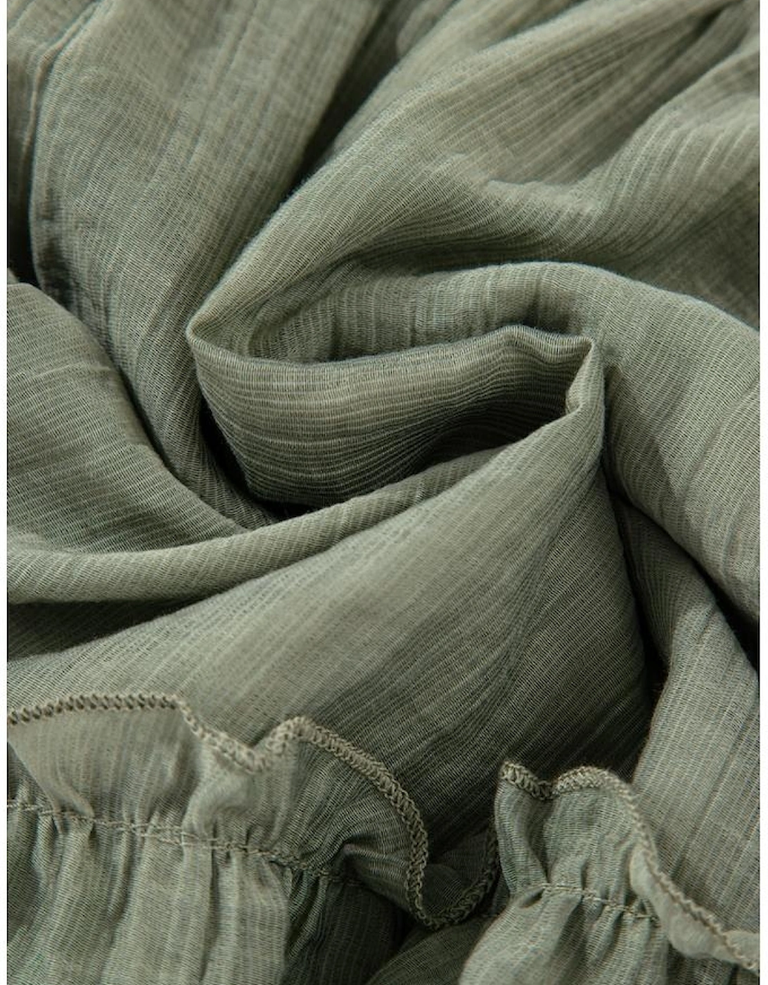 Laurel Green Textured Tie Waist Ruffle Hem Shorts