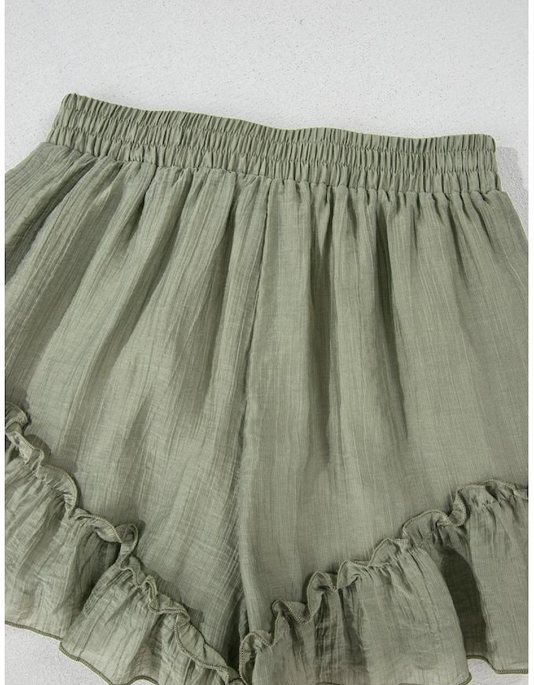 Laurel Green Textured Tie Waist Ruffle Hem Shorts