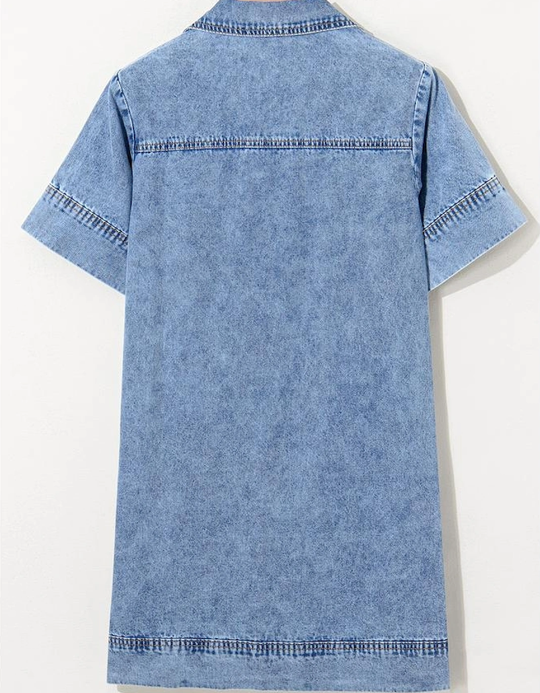 Beau Blue Short Sleeve Collared Patched Pocket Denim Mini Dress