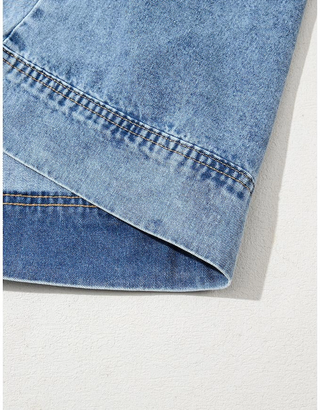 Beau Blue Short Sleeve Collared Patched Pocket Denim Mini Dress