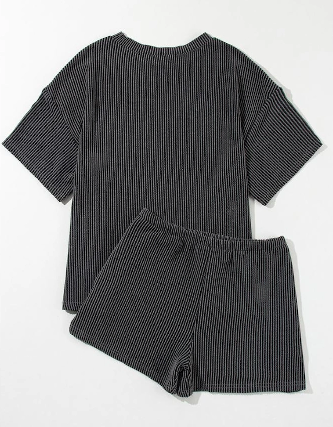 Carbon Grey Sequin Boots Patched Twisted Ribbed Short 2pcs Outfit