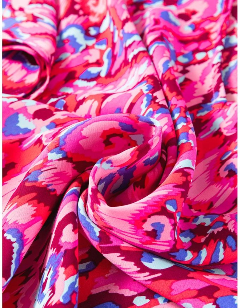 Pink Abstract Print V Neck Half Sleeve Loose Fit Tunic Blouse