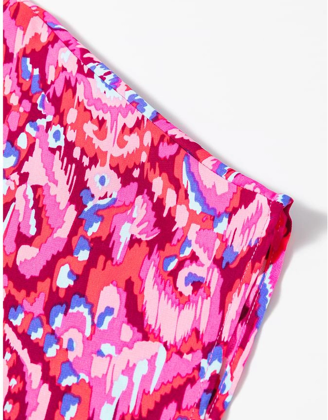 Pink Abstract Print V Neck Half Sleeve Loose Fit Tunic Blouse